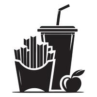 Silhouette of Healthy Snack Combination with Fries Soda and Apple vector