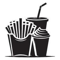 Silhouette of Delicious French Fries with Flavored Soda Cup vector
