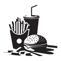 Silhouette of Fast Food Combo with Burger Fries and Soda Illustration vector