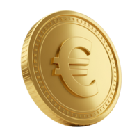 A single euro coin in a close up view showing the currency symbol on a translucent setting style transparent background png