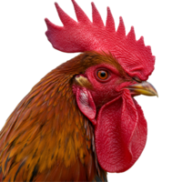 Close up profile of a rooster showcasing its vibrant plumage and detailed facial features in isolation transparent background png