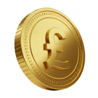 Isolated rendering of a single shiny pound coin with a plain background for financial applications transparent background png