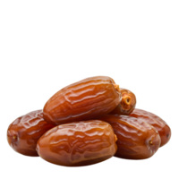 A pile of medjool dates with a rich brown color and wrinkled texture on a plain studio style setting transparent background png