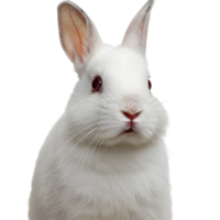 A portrait of a fluffy albino rabbit with pink nose and ears isolated on a plain background image capture transparent background png