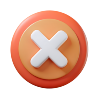 3D Render of a Vibrant Orange and Yellow Button Featuring a White X Icon, Isolated on a Transparent Background, Evoking Modern and Interactive UI Design png