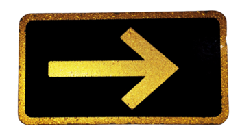 Yellow Right Arrow Traffic Sign with Reflective Surface on Transparent Background png