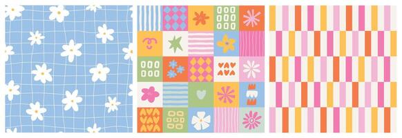 Cute nursery seamless patterns, groovy patterns, wallpapers, wrapping paper, textile prints, scrapbooking, stationery, etc. EPS 10 vector