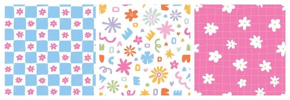 Abstract seamless patterns collection with abstract shapes and floral design for nursery prints, scrapbooking, stationery, wallpaper, kids apparel, backgrounds, digital paper, etc. EPS 10 vector