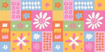 Nursery bauhaus seamless pattern with flowers and abstract shapes for textile prints, wallpaper, wrapping paper, stationery, backgrounds, etc. EPS 10 vector