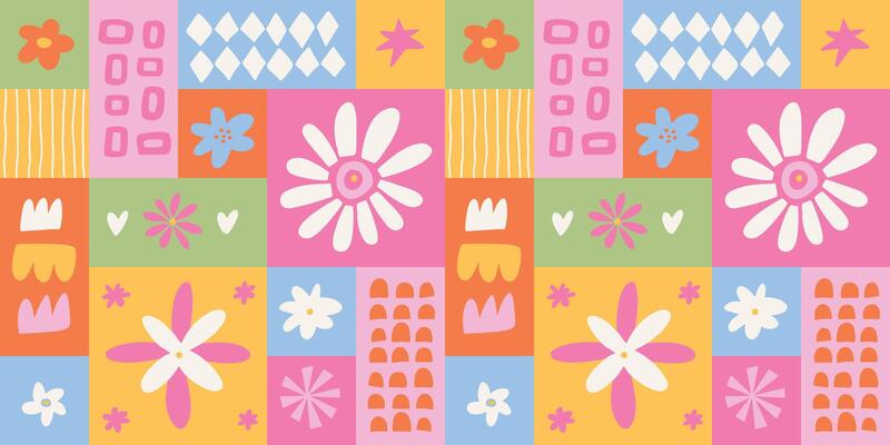 Nursery bauhaus seamless pattern with flowers and abstract shapes for textile prints, wallpaper, wrapping paper, stationery, backgrounds, etc. EPS 10