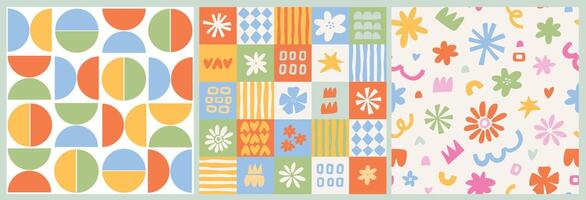 Bauhaus seamless patterns, groovy repeated prints collection for nursery prints, wrapping paper, scrapbooking, stationery, textile, backgrounds, digital paper, etc. EPS 10 vector