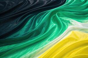 Flowing fabric in shades of green, black, and yellow with soft waves photo