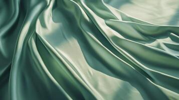 Elegant green silk fabric displaying gentle draped waves in soft light photo