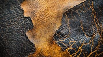 Close-up of textured brown and black leather surface showing natural patterns photo