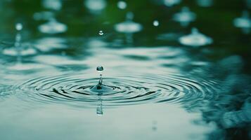 Captivating close-up of a single water drop splashing into a rippling surface photo