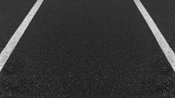 Close-up of asphalt road with white dividing lines reflecting urban transportation concept photo