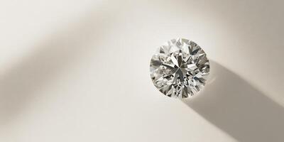 Sparkling diamond gemstone casting elegant shadows on smooth surface photo