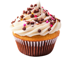 A cupcake with white frosting and sprinkles png