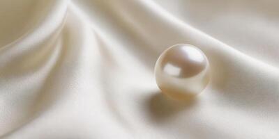 Elegant pearl on smooth silk surface highlighting luxury and elegance concept photo