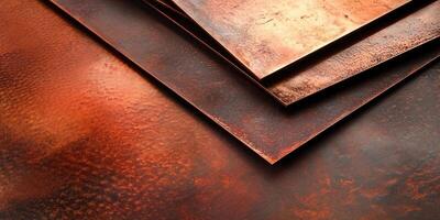 Abstract texture of overlapping copper sheets with rusty patina finish photo