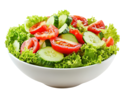 A bowl of salad with tomatoes, cucumbers and lettuce png