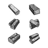 Collection of Various Wood Logs and Timber Blocks black linocut design vector