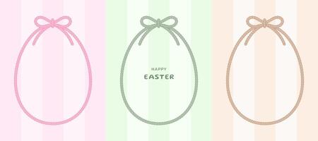 Easter rope frame with bow on pastel stripes background. Cute egg-shaped string line with pink, green, and brown borders for cards, invitations, banners, labels, gift tags, and more. vector
