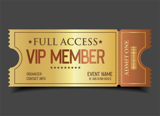 Concert, party or festival gold VIP full pass design template admit design template