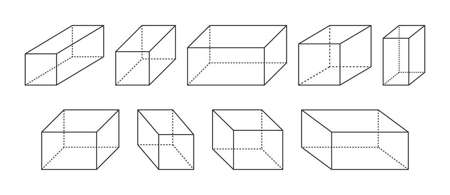 Rectangular prism outline in geometric mathematics isolated on a white background.