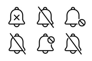 Silent bell icon set collection in outline style. Turn off notification sign symbol vector