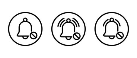 No bell icon set on circle line. Turn off notification sign symbol vector