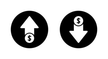 Dollar price up and down icon on black circle. USD growth and decline sign symbol vector