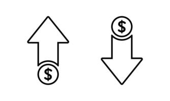 Dollar price up and down outline icon . USD currency growth and decline sign symbol vector