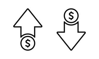 Dollar price up and down outline icon. USD coin growth and decline sign symbol vector