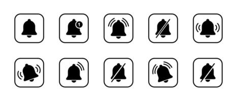 Notification bell icon set collection on square line. Alarm, reminder, alert sign symbol vector