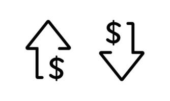 Dollar arrow up and down icon isolated on white background. USD currency growth and decline sign symbol vector