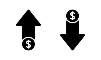 Dollar price up and down icon . USD currency growth and decline sign symbol vector