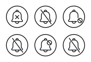 Silent bell outline icon set collection on circle line. Turn off notification sign symbol vector