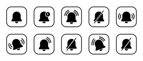 Notification bell, alarm, reminder icon set collection on square line vector
