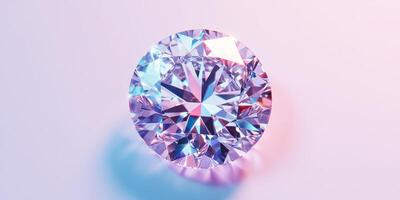 Sparkling colorful diamond on gradient background reflecting light geometry photo