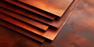 Textured copper metal sheets with rusty finish for industrial design and art concepts photo
