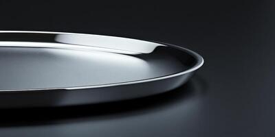 Sleek minimalistic metallic plate on dark background for modern design concept photo