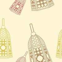 Editable Arabian Lamps Vectorized Illustration in Outline Style With Various Colors as Seamless Pattern for Creating Background of Islamic Occasional Theme Such as Ramadan and Eid or Arab Culture vector
