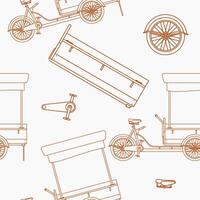 Editable Outline Style Mobile Food Bike Shop Vectorized Illustration Seamless Pattern for Creating Background of Vehicle or Food and Drink Business vector