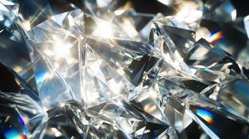 Sparkling crystal gems reflecting light with prism effects and colorful flare photo