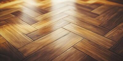 Wooden parquet floor with herringbone pattern in warm tones for interior design photo