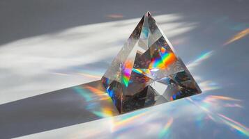 Crystal prism casting rainbow light reflections on surface photo