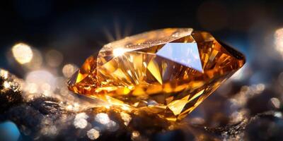 Sparkling amber gemstone with brilliant facets and light reflections photo