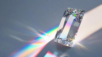 Prism casting rainbow light spectrum on smooth surface in sunlight photo