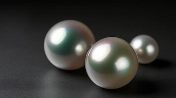 Elegant close-up of luxurious pearls on a dark background with soft reflections photo